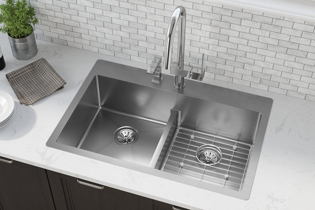 Elkay Tarja Crosstown® Calibre 18 Acero Inoxidable 33" x 22" x 9" de Dos Tazones Iguales de Doble Montaje (Kit con Aqua Divide) — vista de producto