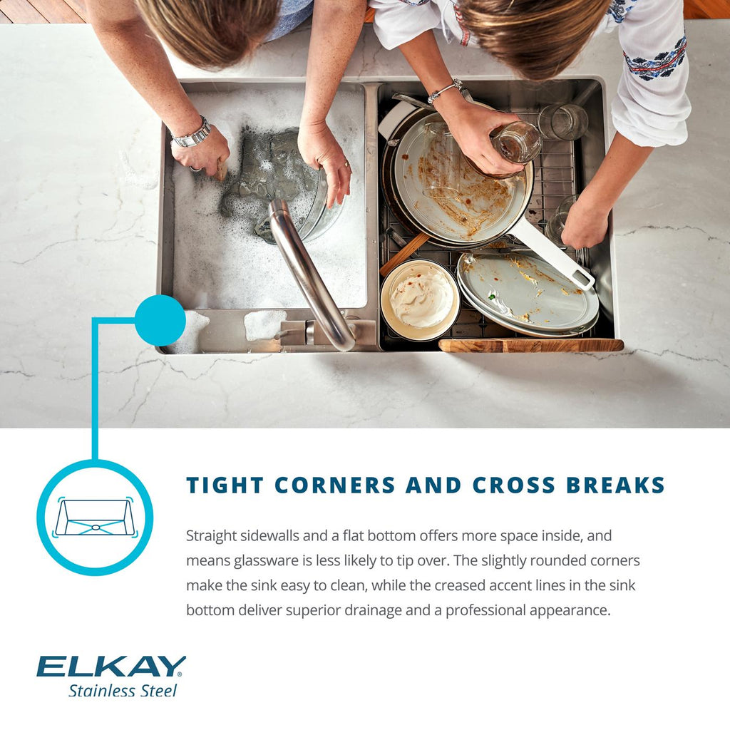 Elkay Tarja Crosstown® Calibre 18 Workstation Acero Inoxidable 31-1/2" x 18-1/2" x 9" de Dos Tazones Iguales (Kit con Aqua Divide) — ambiente de cocina