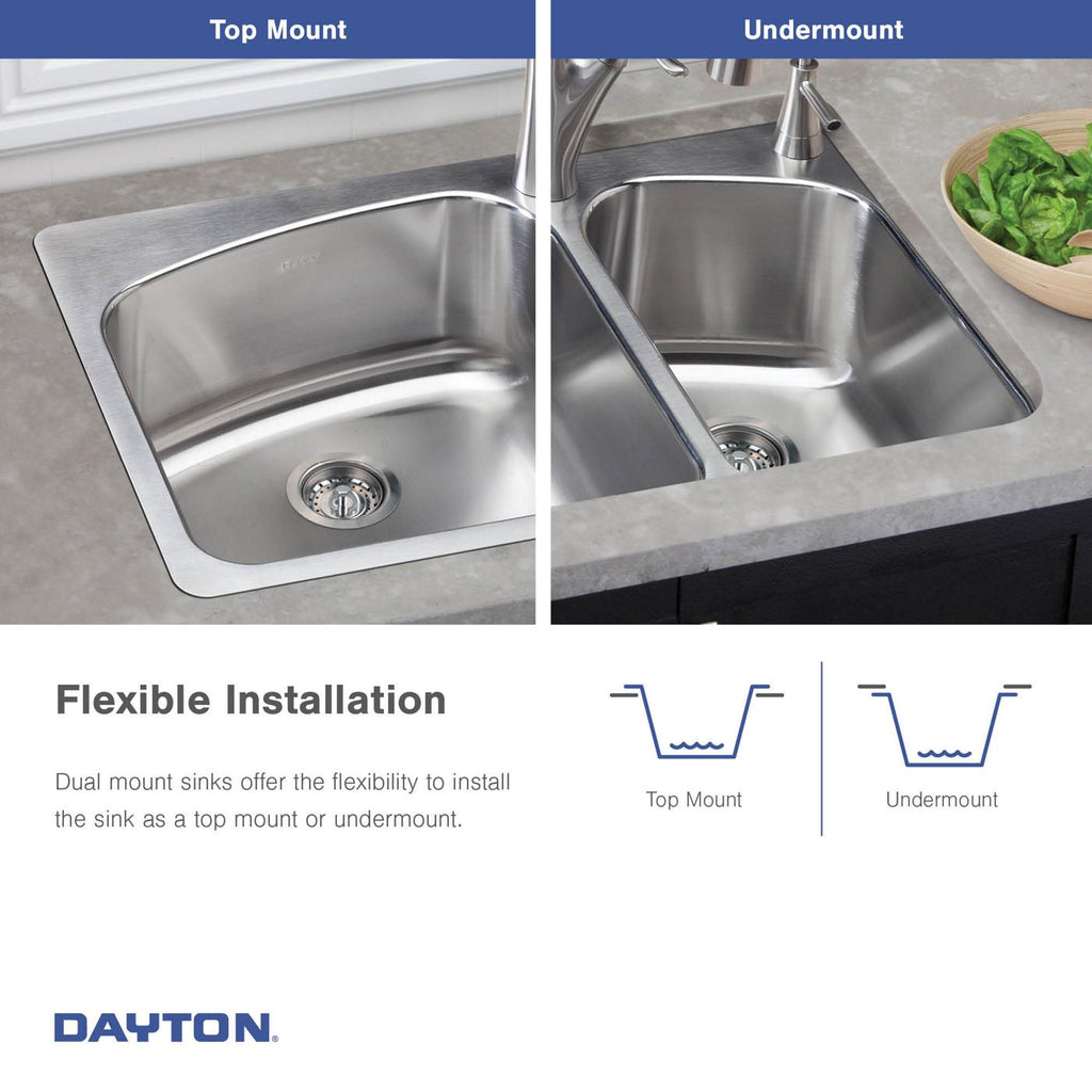 Elkay Tarja Dayton® Acero Inoxidable 33" x 22" x 8" 60/40 de Dos Tazones de Doble Montaje — ambiente de cocina