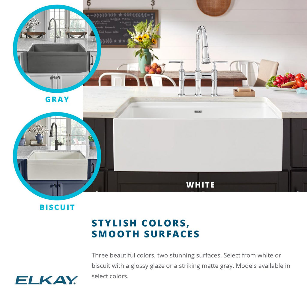 Elkay Tarja Fireclay 30" x 18-13/16" x 9-5/8" de Un Tazón Farmhouse (Kit) — ambiente de cocina