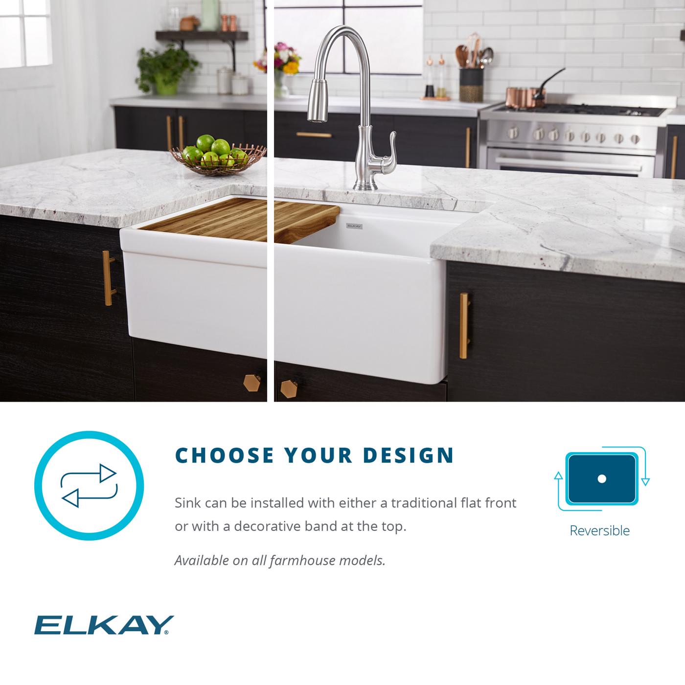 Elkay Tarja Fireclay 30" x 18-13/16" x 9-5/8" de Un Tazón Farmhouse (Kit) — ambiente de cocina