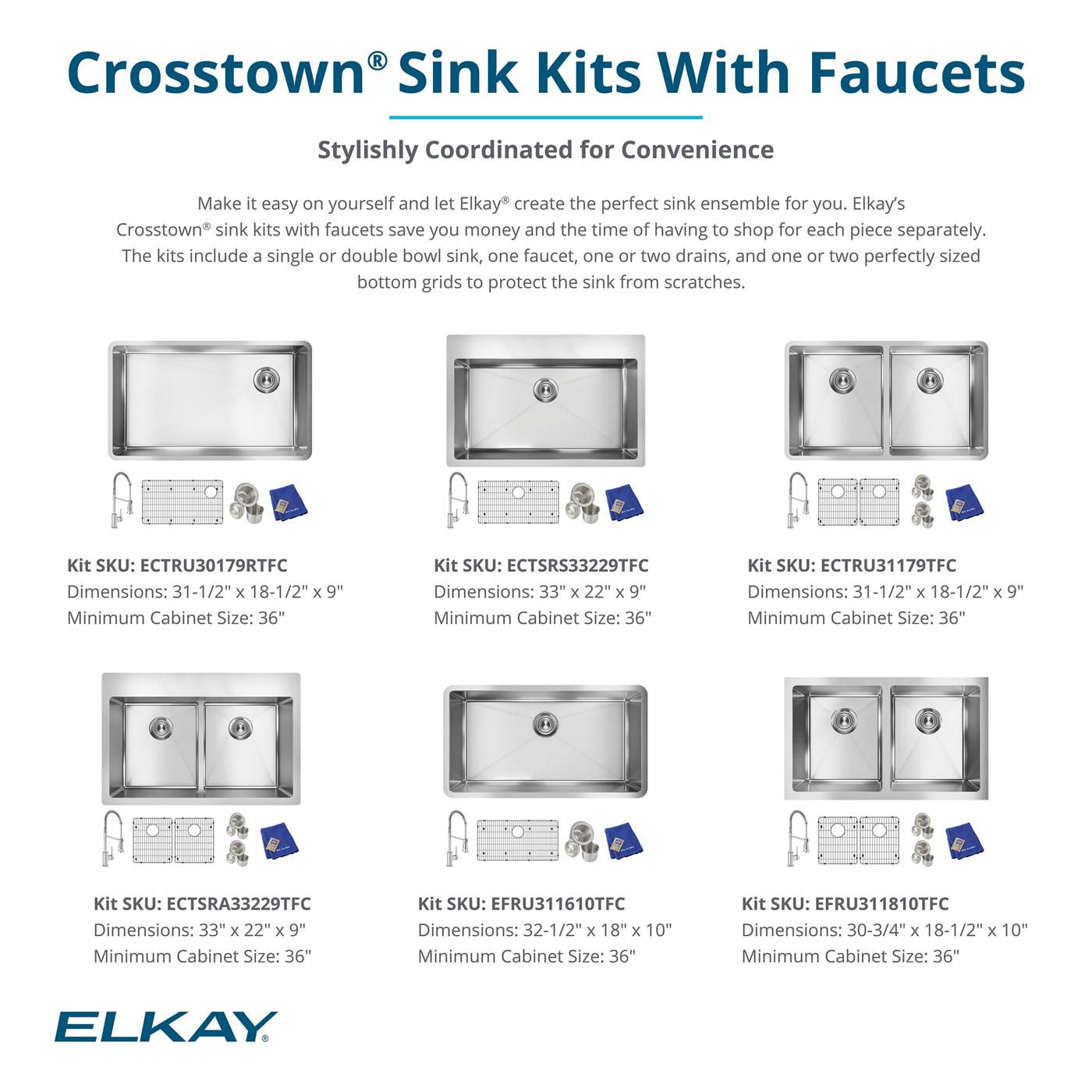Elkay Tarja Crosstown® Calibre 18 Acero Inoxidable 33" x 22" x 9" 1 Orificio de Un Tazón de Doble Montaje (Kit) with Faucet — ambiente de cocina