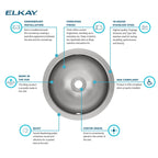 Elkay Tarja Asana® Acero Inoxidable 14-3/8" x 14-3/8" x 6" de Un Tazón Bajo Cubierta Bathroom with Overflow — ambiente de cocina