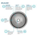 Elkay Tarja Asana® Acero Inoxidable 18-3/8" x 18-3/8" x 8" de Un Tazón Bajo Cubierta Bathroom with Overflow — ambiente de cocina
