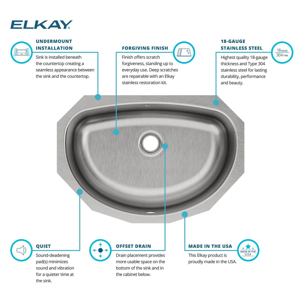 Elkay Tarja Asana® Acero Inoxidable 19-1/2" x 13-5/16" x 6-1/4" de Un Tazón Bajo Cubierta Bathroom — ambiente de cocina