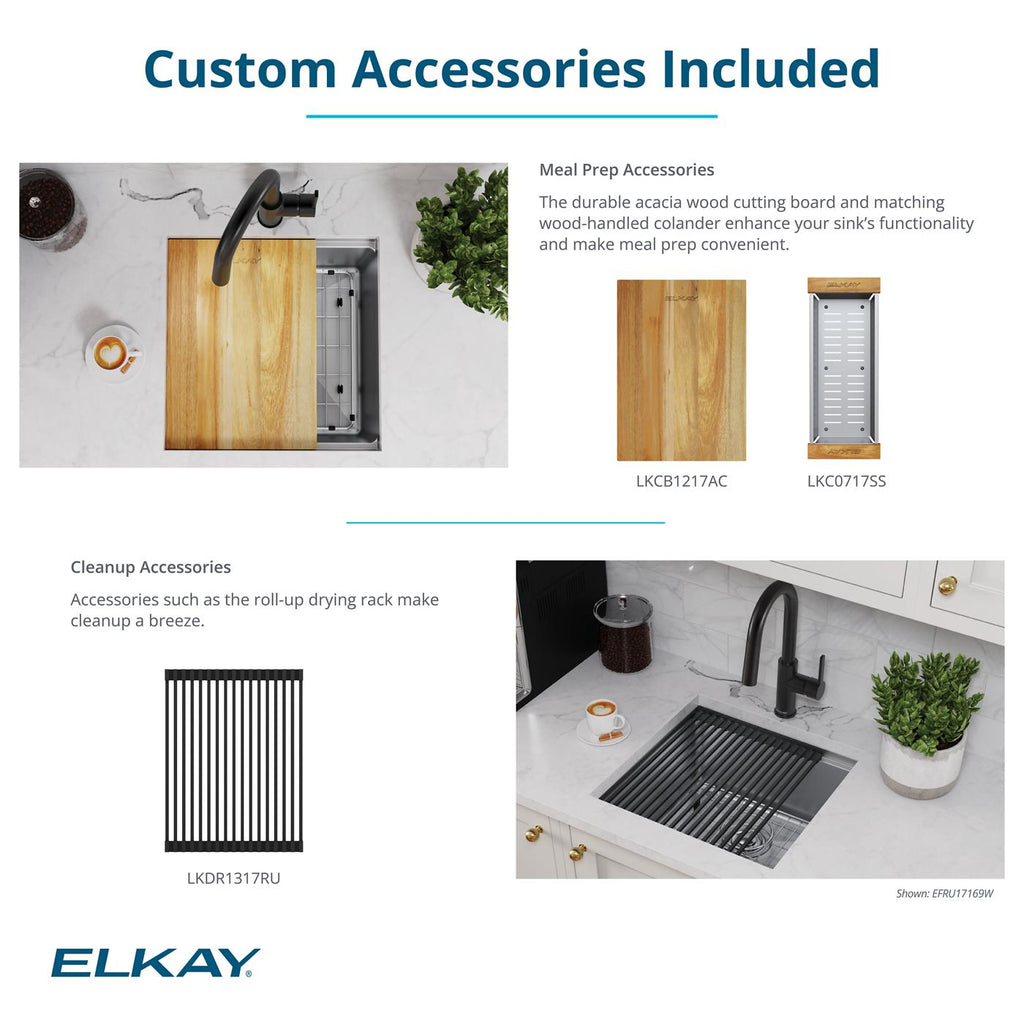 Elkay Tarja Crosstown® Calibre 16 Workstation Acero Inoxidable 18-1/2" x 18-1/2" x 8-3/4" de Un Tazón Bajo Cubierta (Kit) — ambiente de cocina