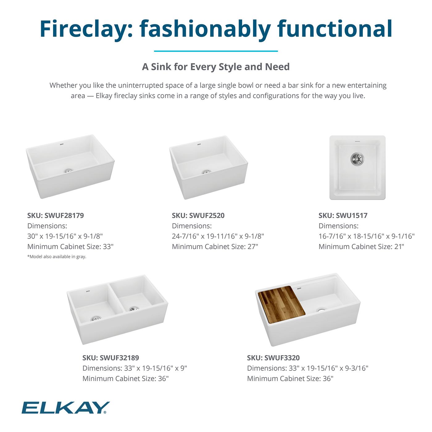 Elkay Tarja Fireclay 33" x 19-15/16" x 9-3/16" 60/40 de Dos Tazones Farmhouse Workstation con Aqua Divide — ambiente de cocina