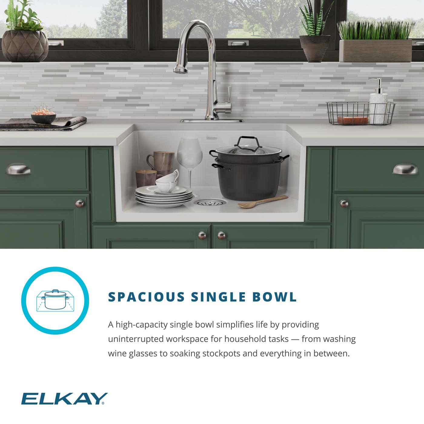 Elkay Tarja Fireclay 24-7/16" x 19-11/16" x 9-1/8" de Un Tazón Farmhouse — ambiente de cocina