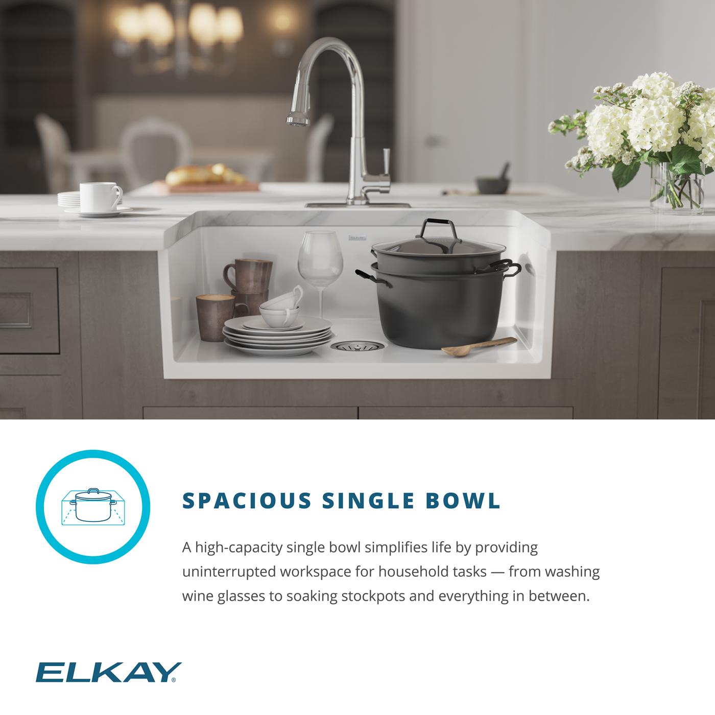 Elkay Tarja Fireclay 30" x 19-15/16" x 9-1/8" de Un Tazón Farmhouse Gris — ambiente de cocina