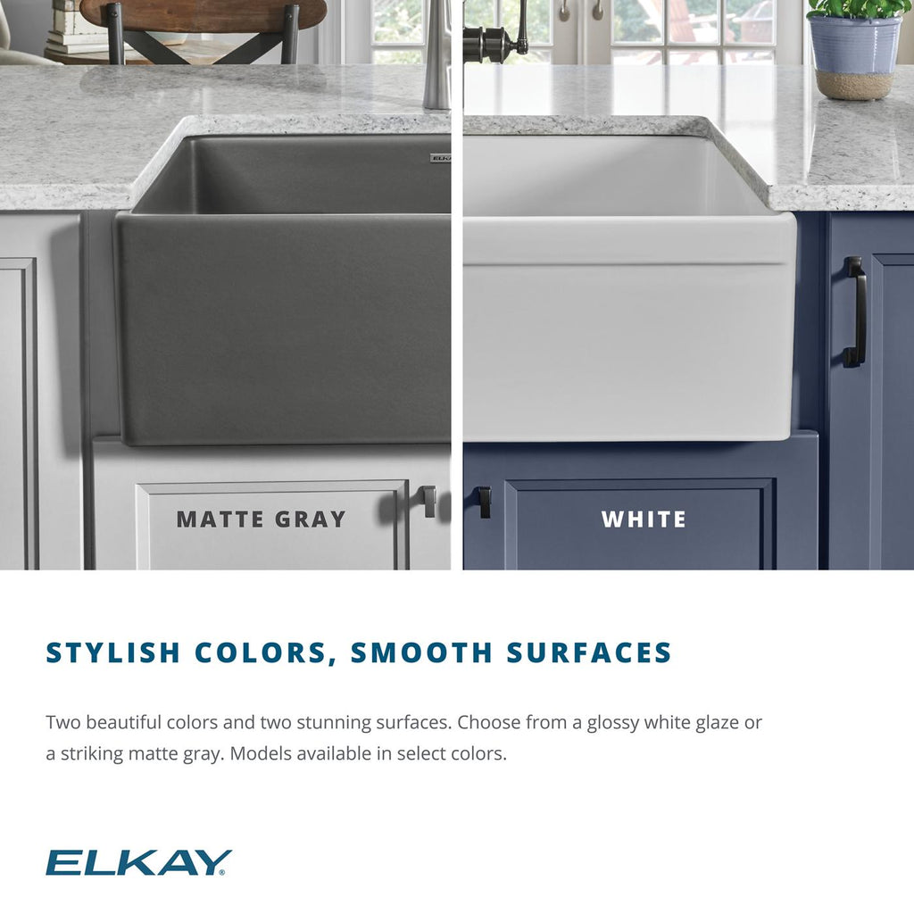 Elkay Tarja Fireclay 30" x 19-15/16" x 9-1/8" de Un Tazón Farmhouse Blanco — ambiente de cocina