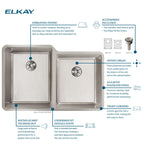 Elkay Tarja Lustertone Iconix® Calibre 16 Acero Inoxidable 31-1/4" x 20-1/2" x 9" de Dos Tazones Bajo Cubierta (Kit) with Right Perfect Drain® — ambiente de cocina