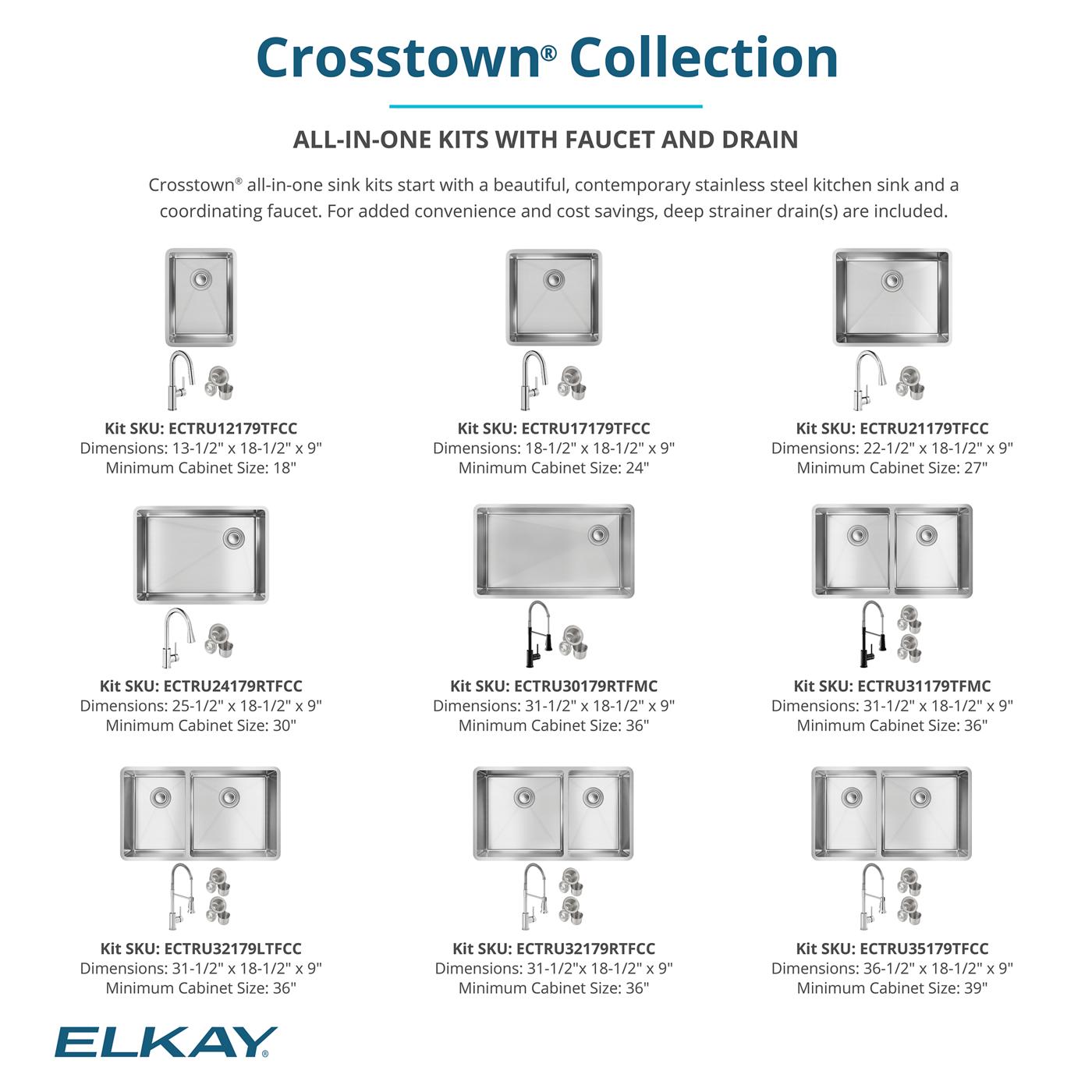 Elkay Tarja Crosstown® Calibre 18 Acero Inoxidable 13-1/2" x 18-1/2" x 9" de Un Tazón Bajo Cubierta Bar (Kit con Llave y Drenaje) — ambiente de cocina