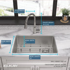 Elkay Tarja Crosstown® Calibre 18 Acero Inoxidable 25-1/2" x 18-1/2" x 9" de Un Tazón Bajo Cubierta (Kit con Llave Rejilla de Fondo y Drenaje) — ambiente de cocina