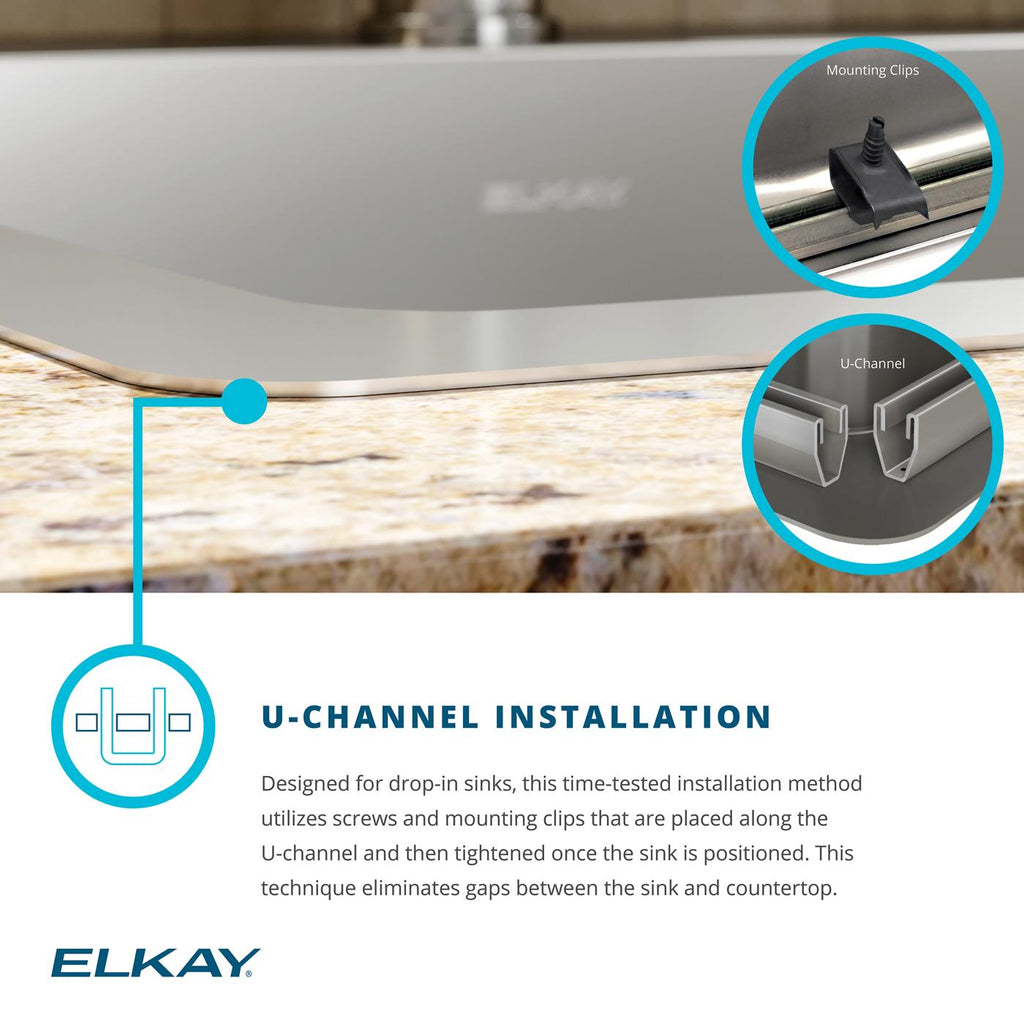 Elkay Tarja Crosstown® Calibre 18 Acero Inoxidable 33" x 22" x 9" 1 Orificio de Dos Tazones Iguales de Doble Montaje (Kit con Aqua Divide) and Faucet — ambiente de cocina