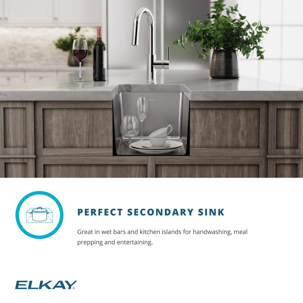 Elkay Tarja Crosstown® Calibre 18 Acero Inoxidable 13-1/2" x 18-1/2" x 9" de Un Tazón Bajo Cubierta Bar (Kit con Llave y Drenaje) — ambiente de cocina