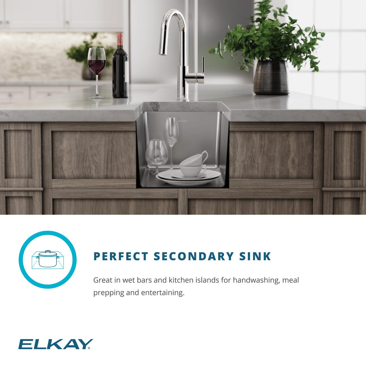 Elkay Tarja Crosstown® Calibre 18 Acero Inoxidable 13-1/2" x 18-1/2" x 9" de Un Tazón Bajo Cubierta Bar (Kit con Llave y Drenaje) — ambiente de cocina