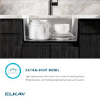 Elkay Tarja Crosstown® Calibre 18 Acero Inoxidable 22-1/2" x 18-1/2" x 9" de Un Tazón Bajo Cubierta (Kit con Llave Rejilla de Fondo y Drenaje) — ambiente de cocina