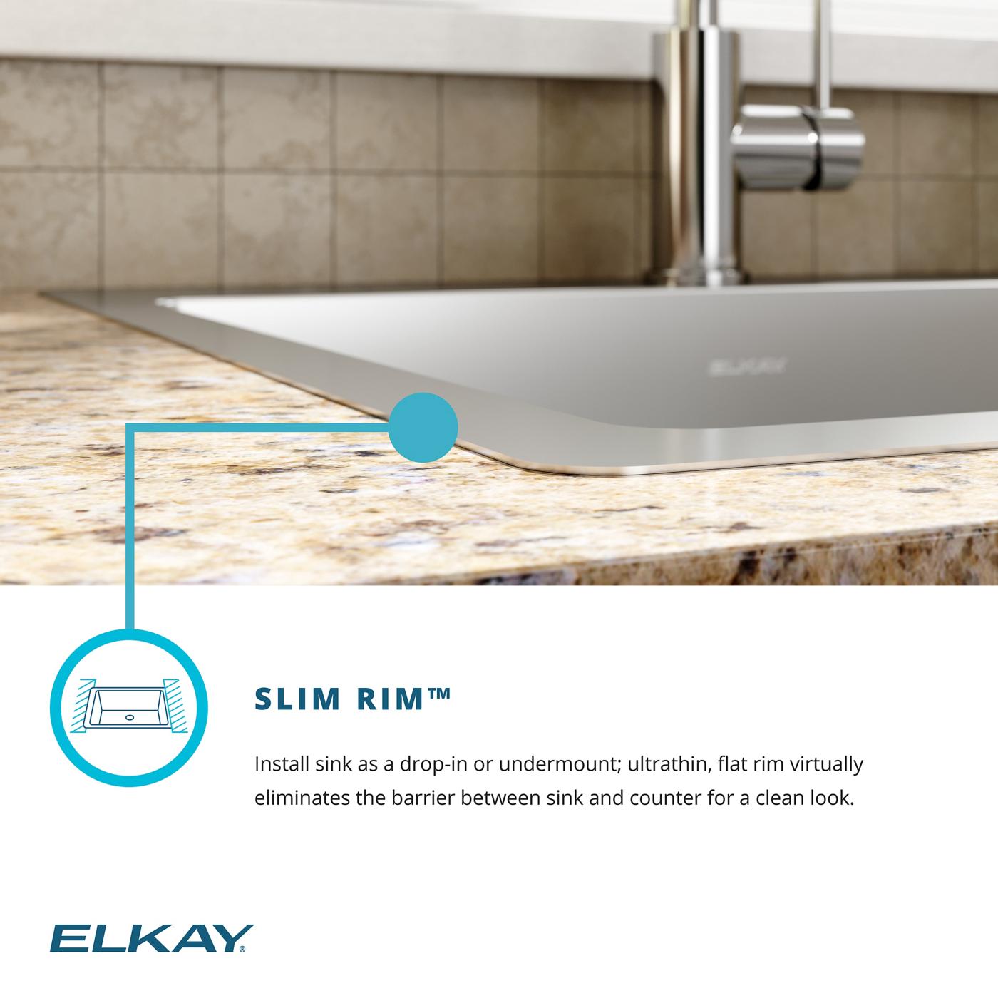 Elkay Tarja Crosstown® Calibre 18 Acero Inoxidable 33" x 22" x 9" 1 Orificio de Un Tazón de Doble Montaje (Kit) with Faucet — ambiente de cocina