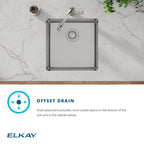 Elkay Tarja Crosstown® Calibre 18 Acero Inoxidable 18-1/2" x 18-1/2" x 9" de Un Tazón Bajo Cubierta (Kit con Llave y Drenaje) — ambiente de cocina