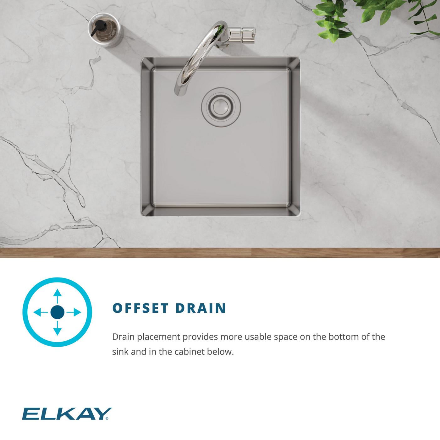 Elkay Tarja Crosstown® Calibre 18 Acero Inoxidable 18-1/2" x 18-1/2" x 9" de Un Tazón Bajo Cubierta (Kit con Llave y Drenaje) — ambiente de cocina