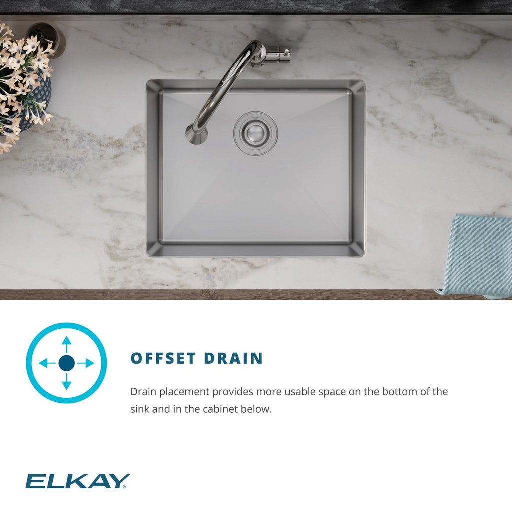 Elkay Tarja Crosstown® Calibre 18 Acero Inoxidable 22-1/2" x 18-1/2" x 9" de Un Tazón Bajo Cubierta (Kit con Llave Rejilla de Fondo y Drenaje) — ambiente de cocina
