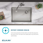 Elkay Tarja Crosstown® Calibre 18 Acero Inoxidable 25-1/2" x 18-1/2" x 9" de Un Tazón Bajo Cubierta (Kit con Llave Rejilla de Fondo y Drenaje) — ambiente de cocina