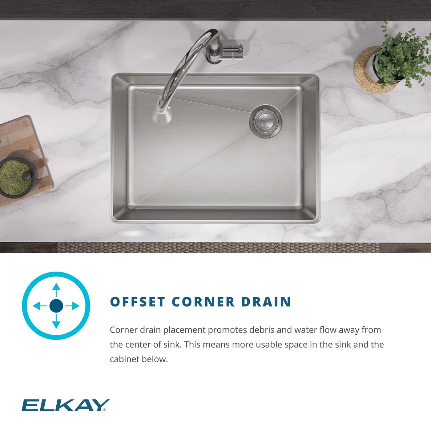 Elkay Tarja Crosstown® Calibre 18 Acero Inoxidable 25-1/2" x 18-1/2" x 9" de Un Tazón Bajo Cubierta (Kit con Llave Rejilla de Fondo y Drenaje) — ambiente de cocina