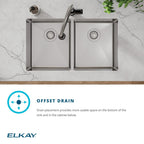 Elkay Tarja Crosstown® Calibre 18 Acero Inoxidable 31-1/2" x 18-1/2" x 9" de Dos Tazones Iguales Bajo Cubierta (Kit con Llave Rejilla de Fondo y Drenaje) — ambiente de cocina