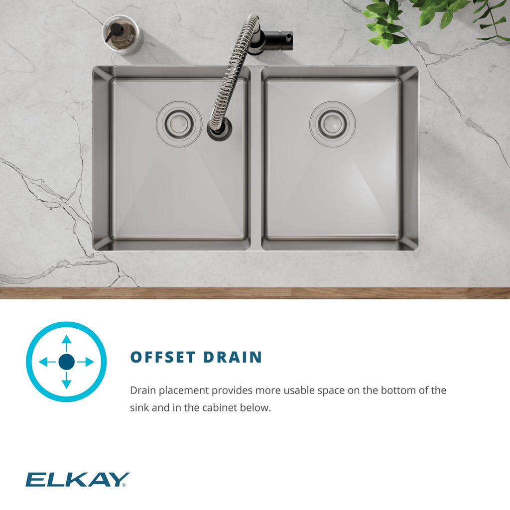 Elkay Tarja Crosstown® Calibre 18 Acero Inoxidable 31-1/2" x 18-1/2" x 9" de Dos Tazones Iguales Bajo Cubierta (Kit con Llave y Drenaje) — ambiente de cocina