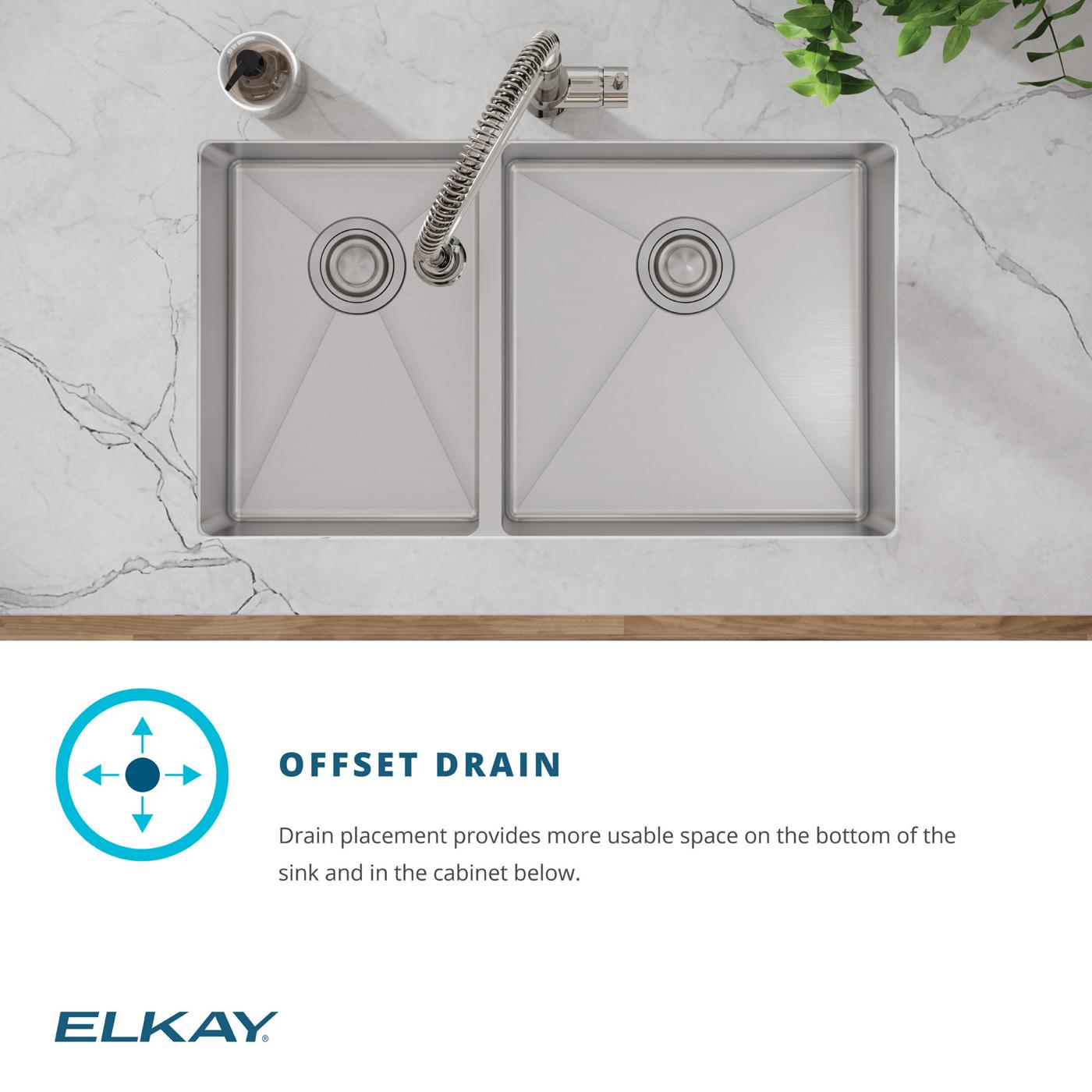 Elkay Tarja Crosstown® Calibre 18 Acero Inoxidable 31-1/2" x 18-1/2" x 9" 40/60 de Dos Tazones Bajo Cubierta (Kit con Llave y Drenaje) — ambiente de cocina