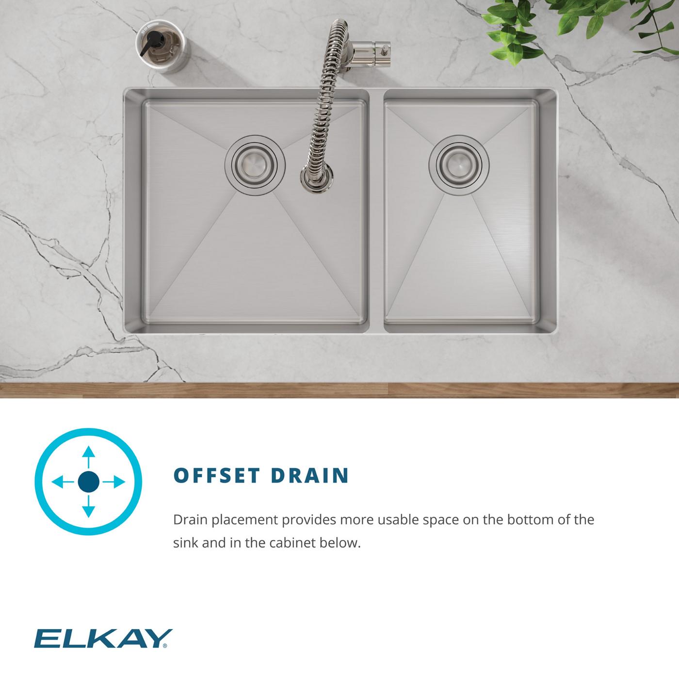 Elkay Tarja Crosstown® Calibre 18 Acero Inoxidable 31-1/2" x 18-1/2" x 9" 60/40 de Dos Tazones Bajo Cubierta (Kit con Llave y Drenaje) — ambiente de cocina