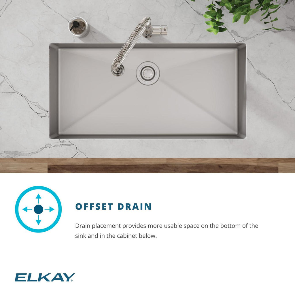 Elkay Tarja Crosstown® Calibre 18 Acero Inoxidable 36-1/2" x 18-1/2" x 9" de Un Tazón Bajo Cubierta (Kit con Llave y Drenaje) — ambiente de cocina