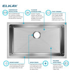 Elkay Tarja Crosstown® Calibre 16 Acero Inoxidable 30-1/2" x 18-1/2" x 8" de Un Tazón Bajo Cubierta — ambiente de cocina