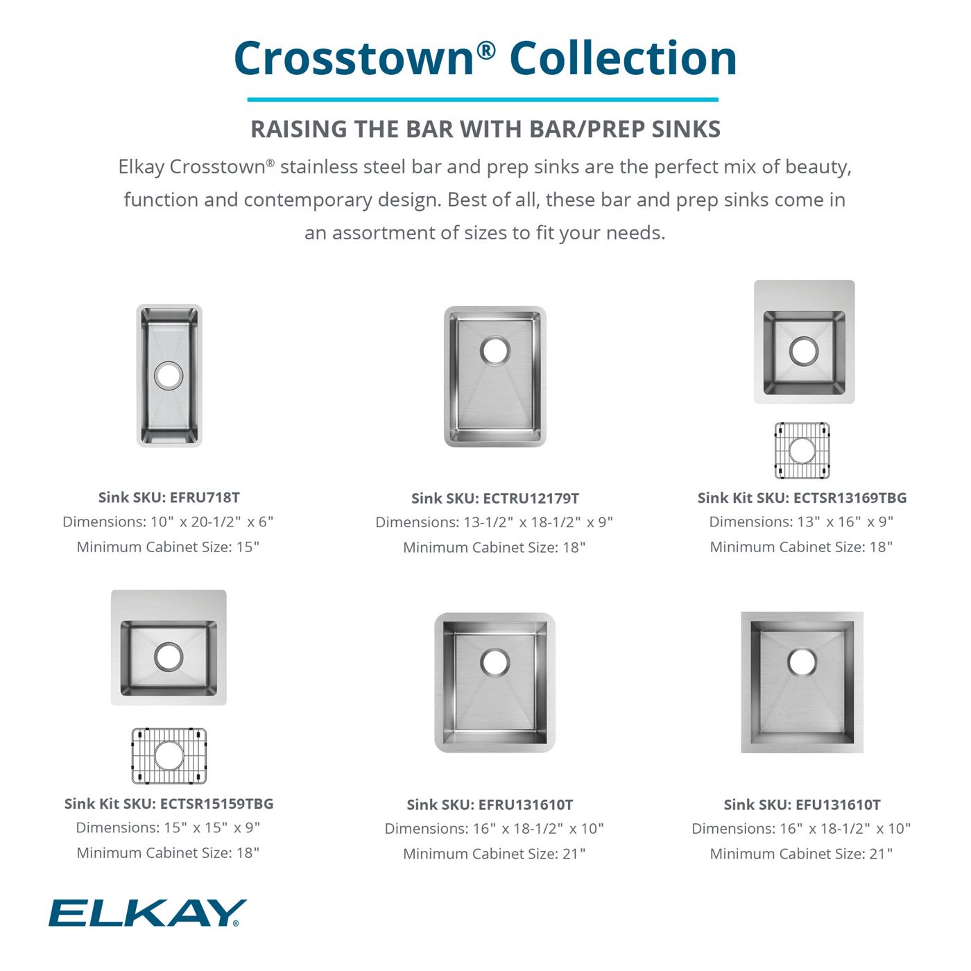 Elkay Tarja Crosstown® Calibre 18 Acero Inoxidable 13-1/2" x 18-1/2" x 9" de Un Tazón de Bar Bajo Cubierta — ambiente de cocina
