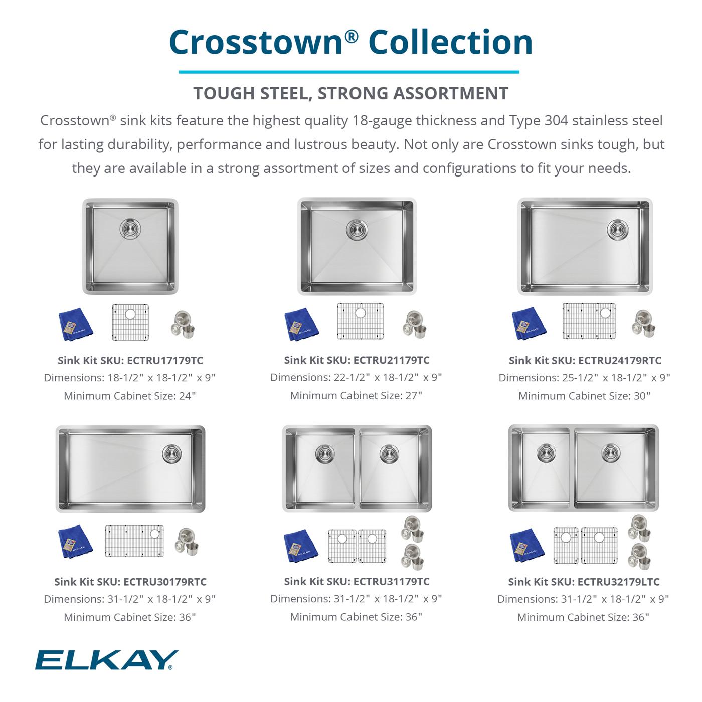 Elkay Tarja Crosstown® Calibre 18 Acero Inoxidable 25-1/2" x 18-1/2" x 9" de Un Tazón Bajo Cubierta (Kit) — ambiente de cocina