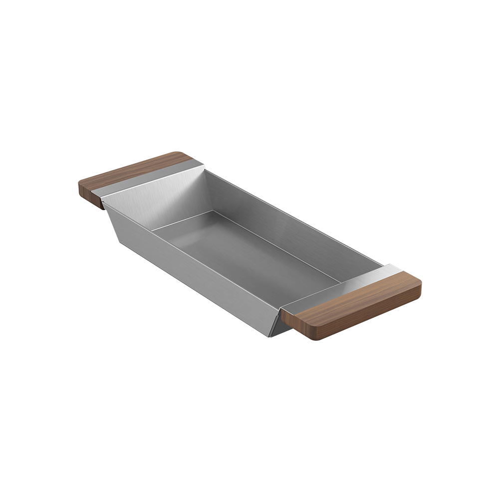 Julien · Charola Deslizante con Asas de Madera — Nogal / 6″ × 17⅜″ · tarja Fira · alto 2¼″