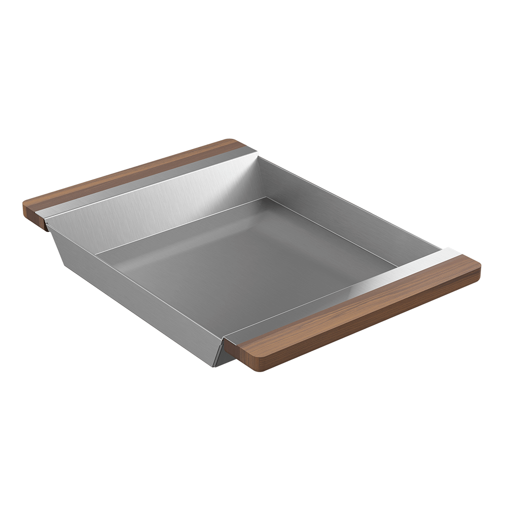 Julien · Charola Deslizante con Asas de Madera — Nogal / 12″ × 17⅜″ · tarja Fira · alto 2¼″