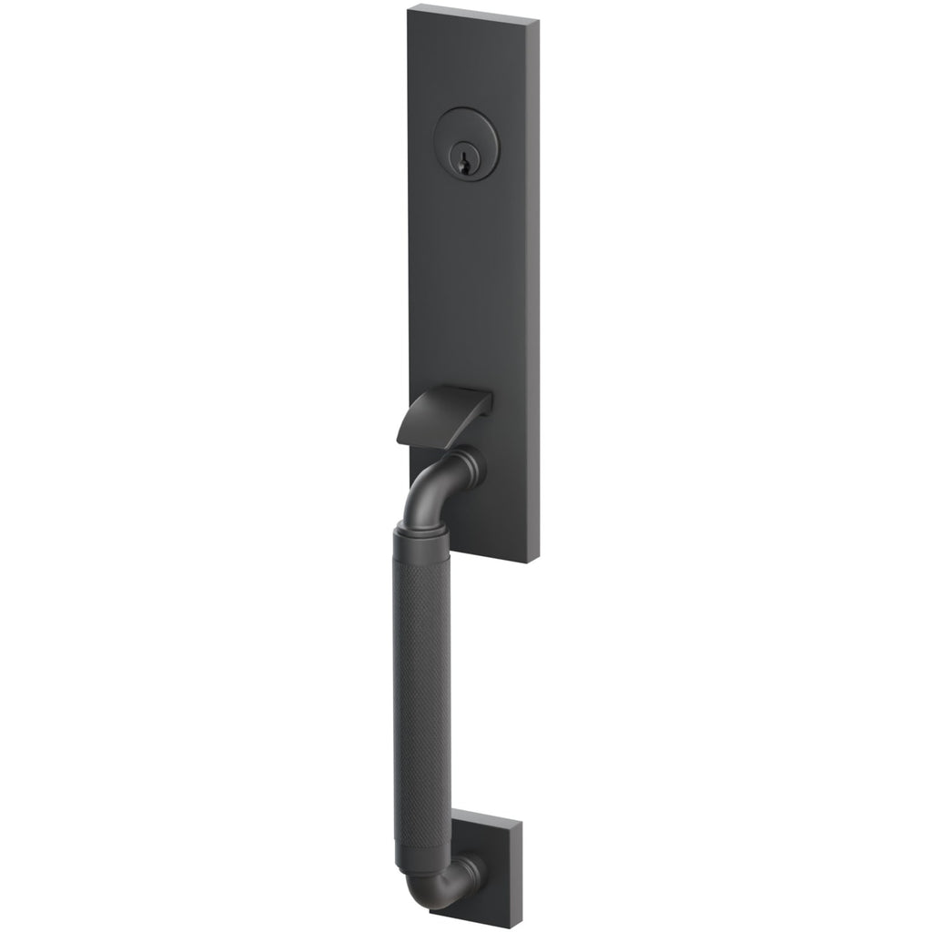 Emtek Juego de Entrada — Select Monolithic Tubular Knurled_R-Bar Stem — Negro Mate