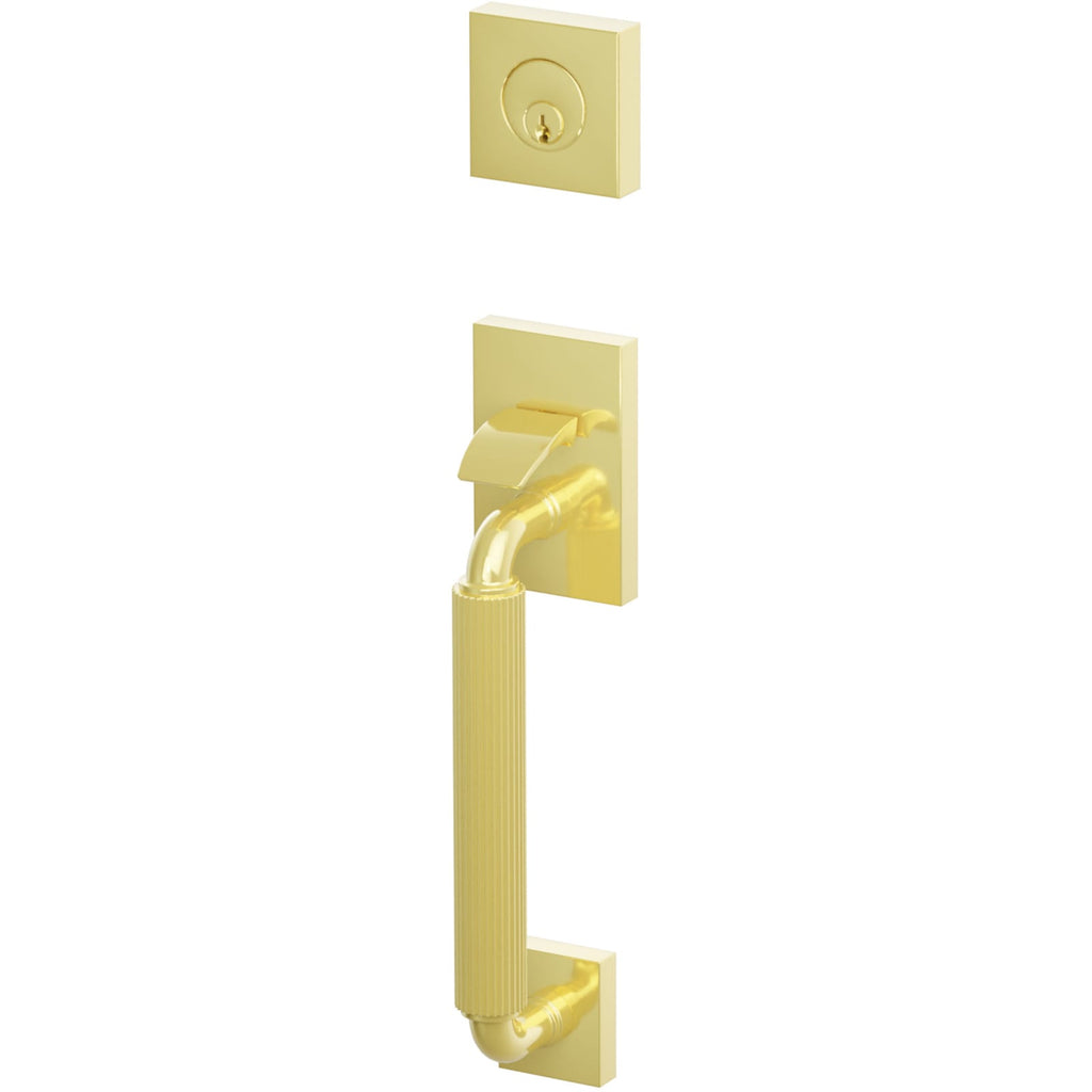 Emtek Juego de Entrada — Select Sectional Tubular Straight Knurled_R-Bar Stem — Latón sin Laca