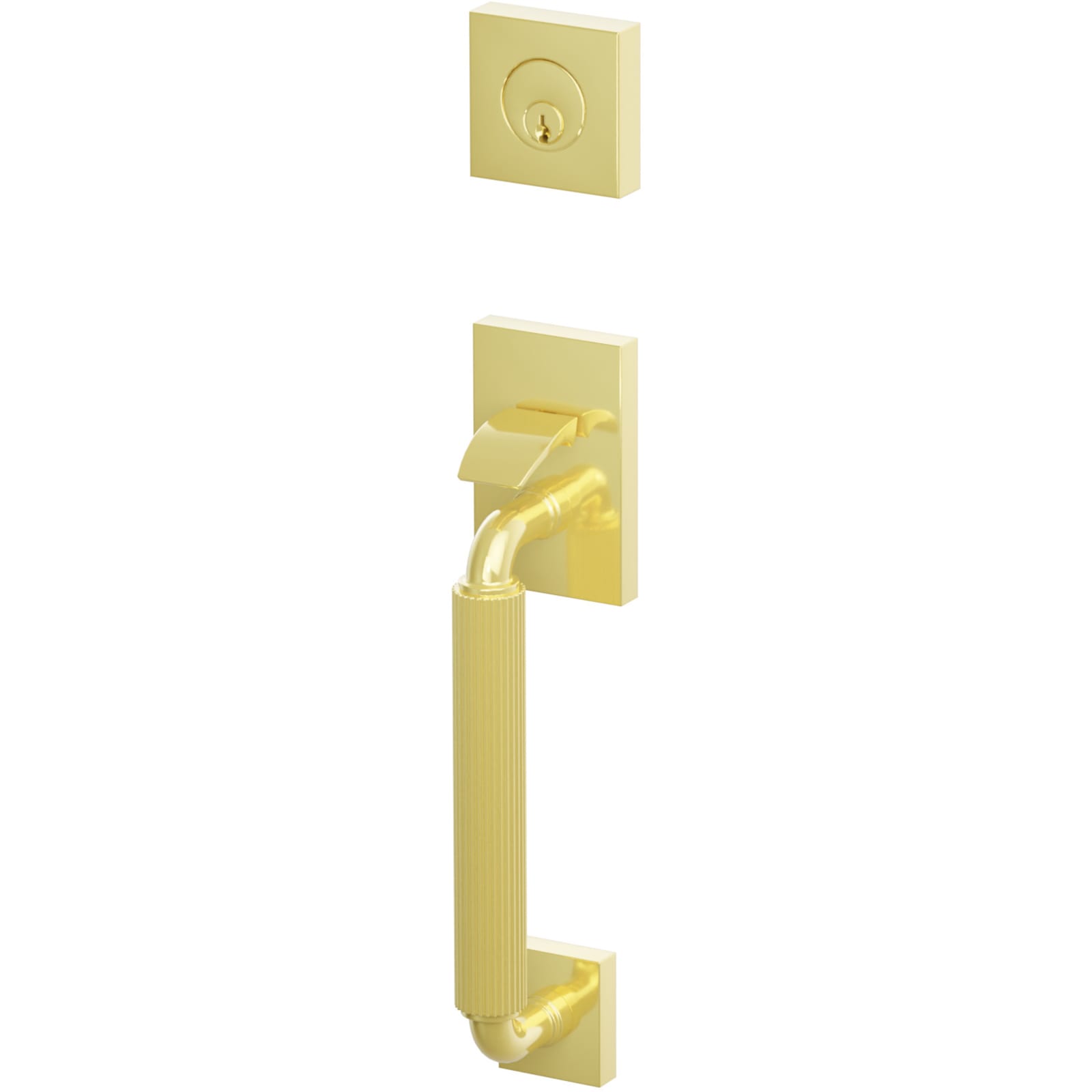 Emtek Juego de Entrada — Select Sectional Tubular Straight Knurled_R-Bar Stem — Latón sin Laca