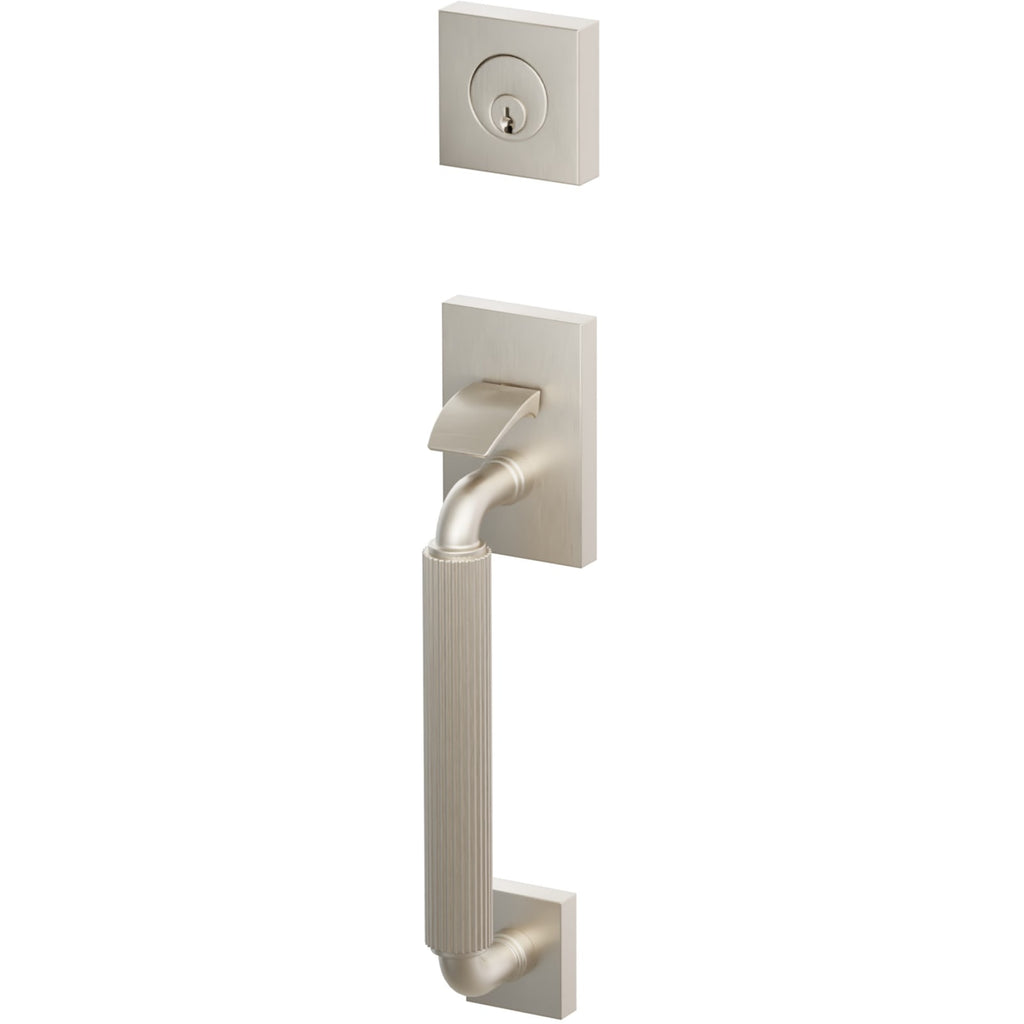 Emtek Juego de Entrada — Select Sectional Tubular Straight Knurled_R-Bar Stem — Níquel Satinado