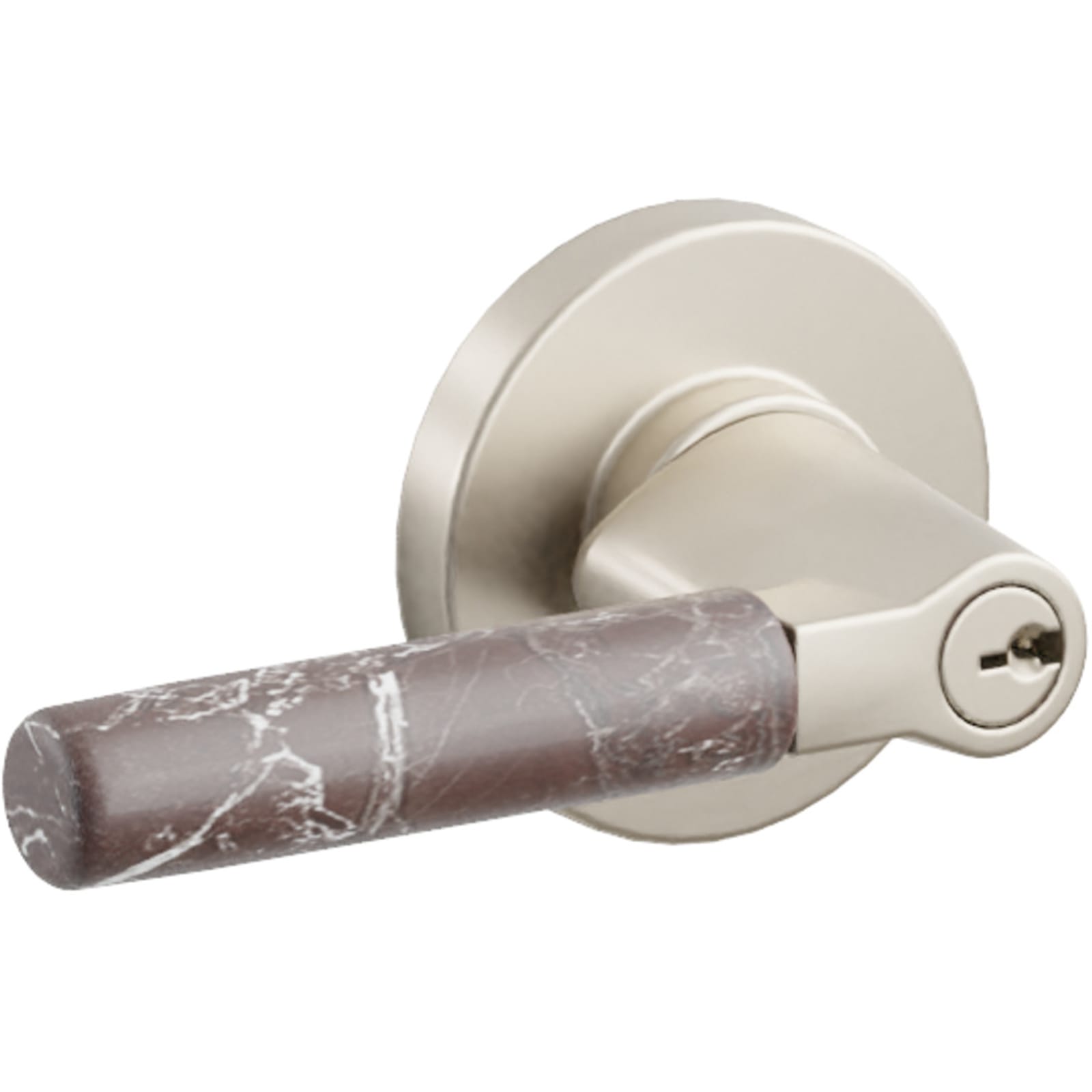 Emtek Manija con Llave SELECT L-Square Rosso Levanto Marble — Níquel Satinado