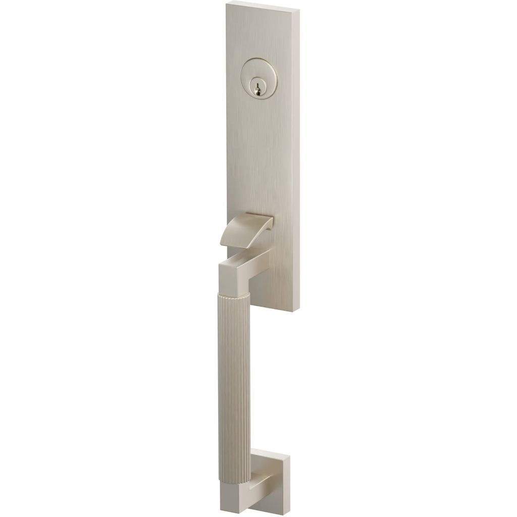 Emtek Juego de Entrada — Select Monolithic Tubular Straight Knurled — Níquel Satinado