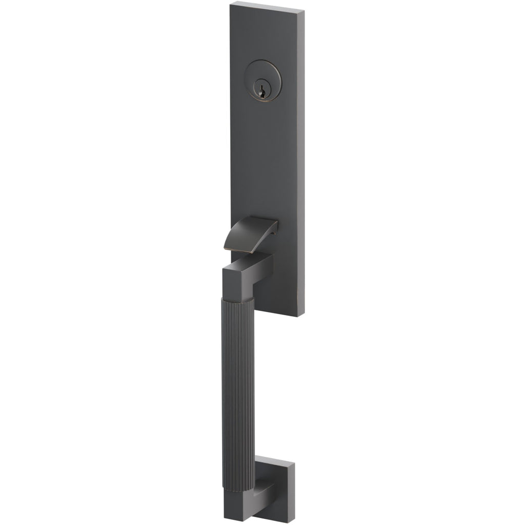 Emtek Juego de Entrada — Select Monolithic Tubular Straight Knurled — Bronce Aceitado