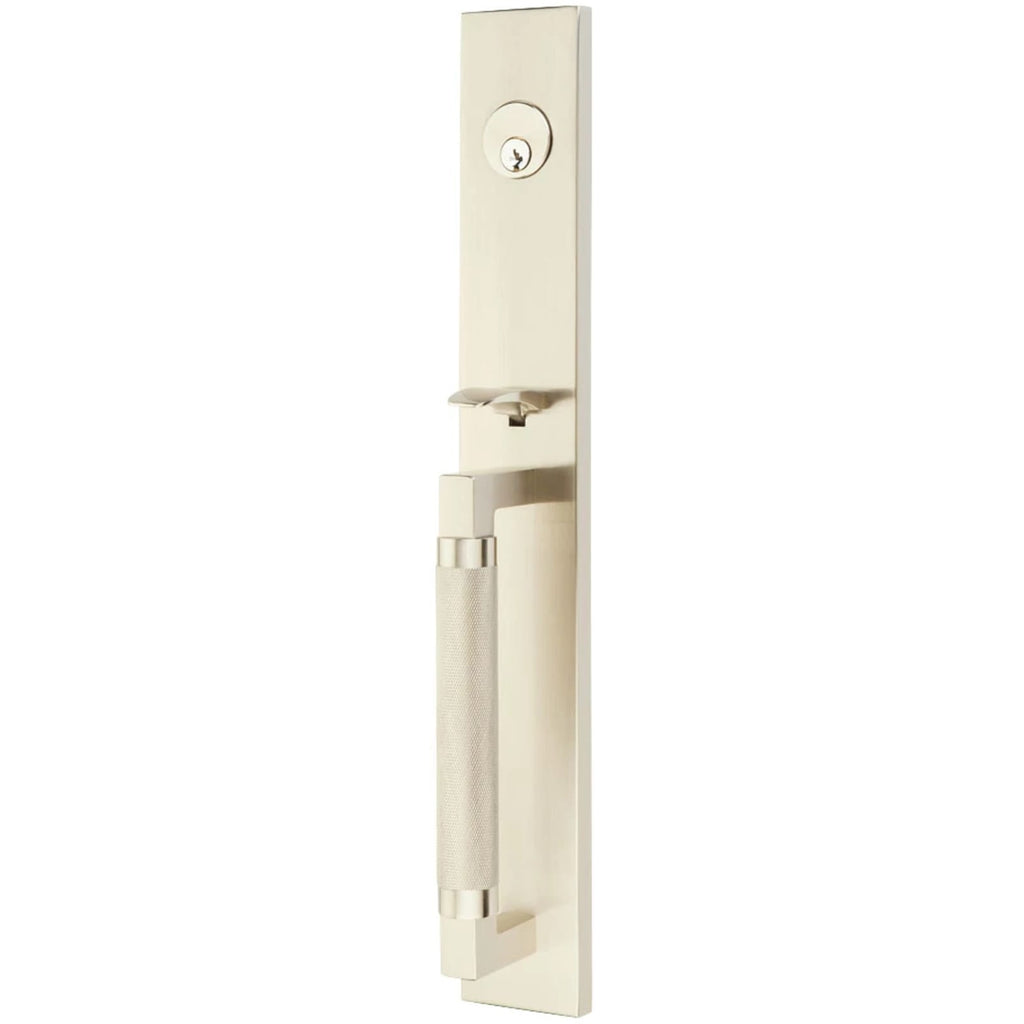 Emtek Juego de Entrada — Hercules Knurled Full Length Tubular — Níquel Satinado