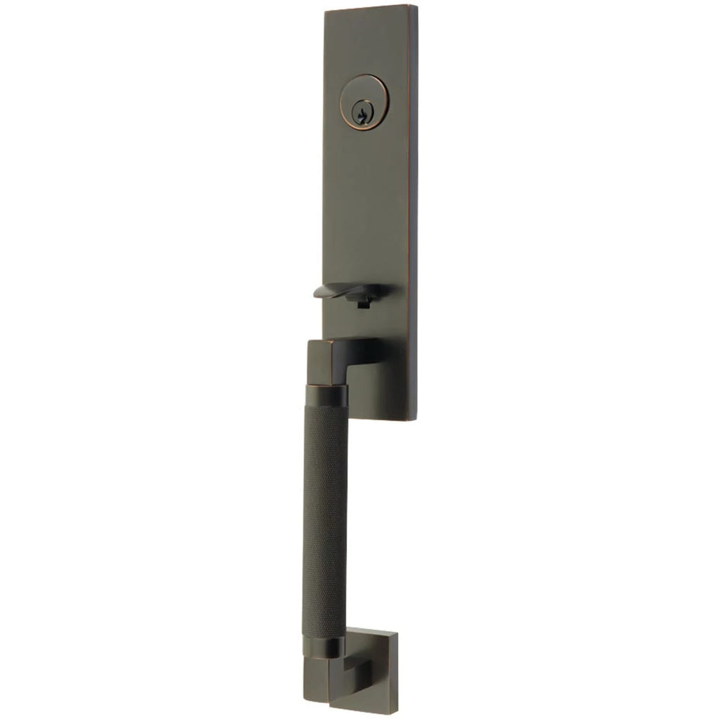 Emtek Juego de Entrada — Hercules Knurled Monolithic Tubular — Bronce Aceitado