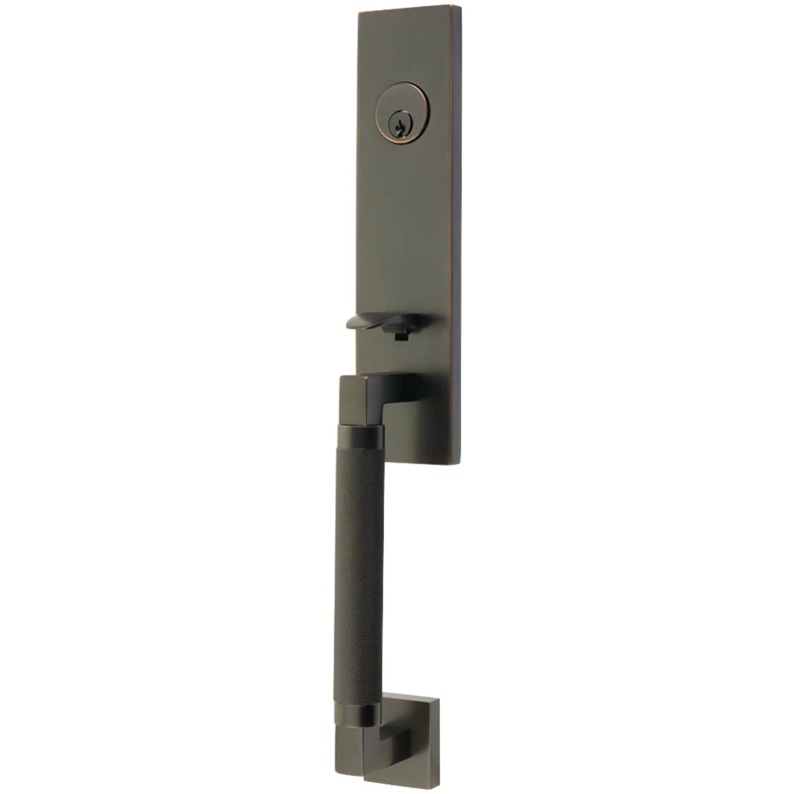 Emtek Juego de Entrada — Hercules Knurled Monolithic Tubular — Bronce Aceitado