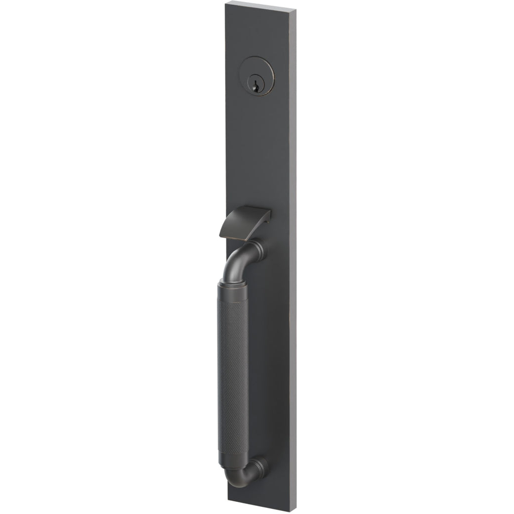 Emtek Juego de Entrada — Select Full Length Tubular Knurled_R-Bar Stem — Bronce Aceitado