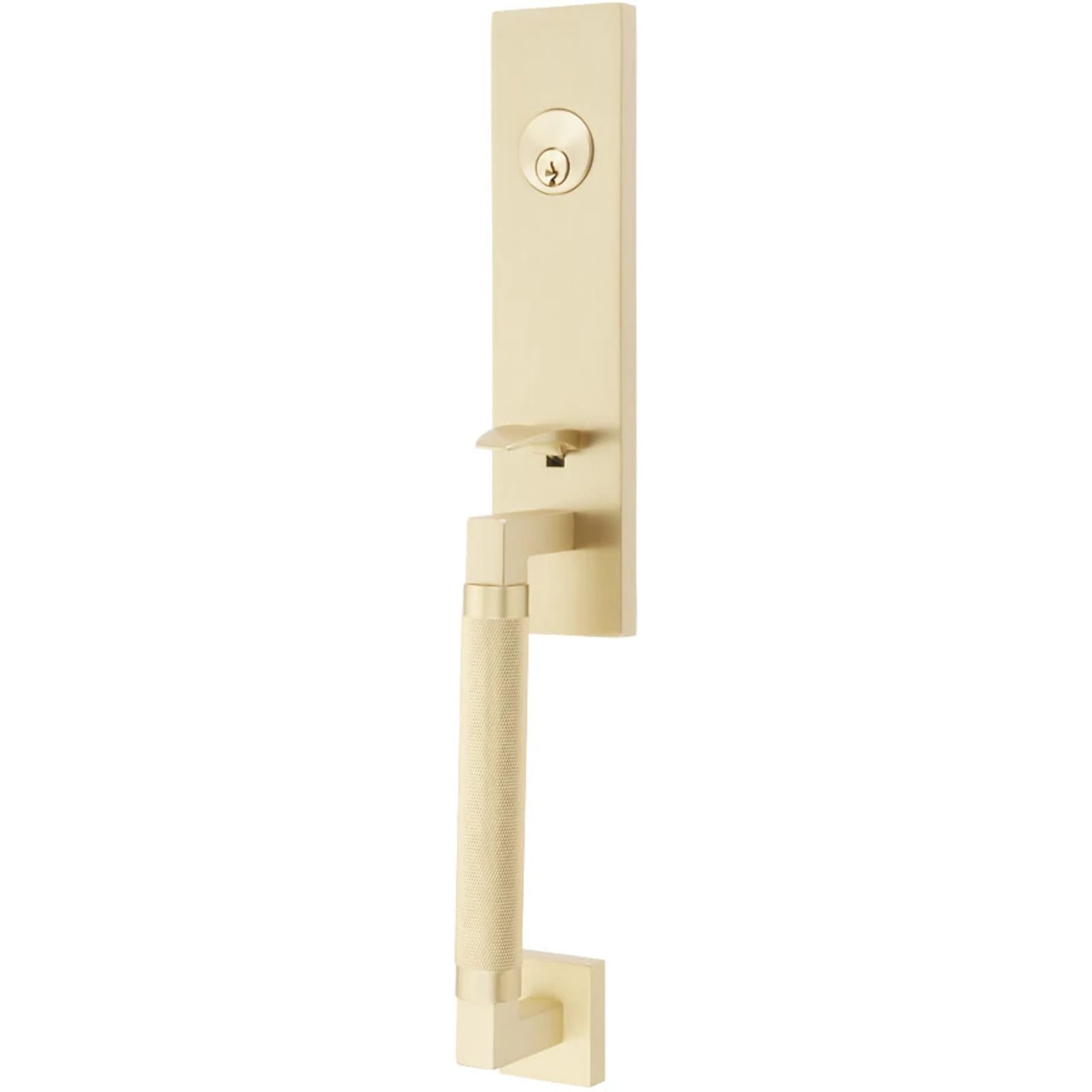 Emtek Juego de Entrada — Hercules Knurled Monolithic Tubular — Latón Satinado
