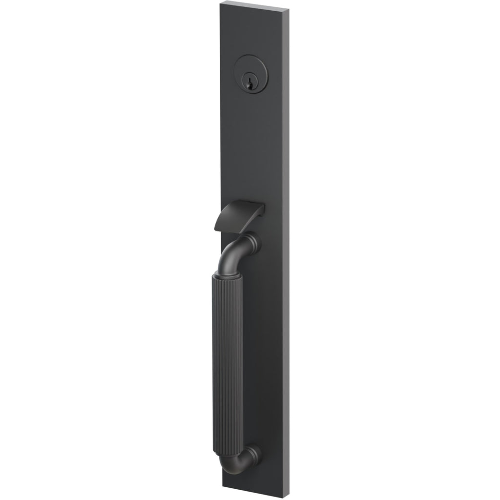 Emtek Juego de Entrada — Select Full Length Tubular Straight Knurled_R-Bar Stem — Negro Mate